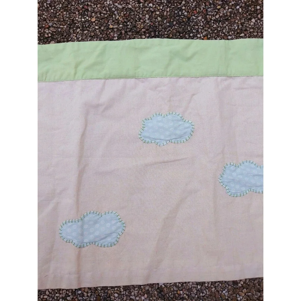 Pottery Barn Kids Embroidered Clouds Peach‎ Green Curtain Valance VTG 44 X 18